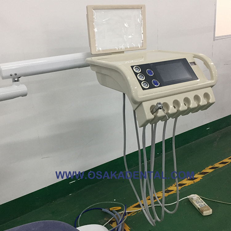 Luxury Dental Chair with good tool tray with Panorama X-film viewer,9 momeries,6 LED light,Touch type instrument tray control