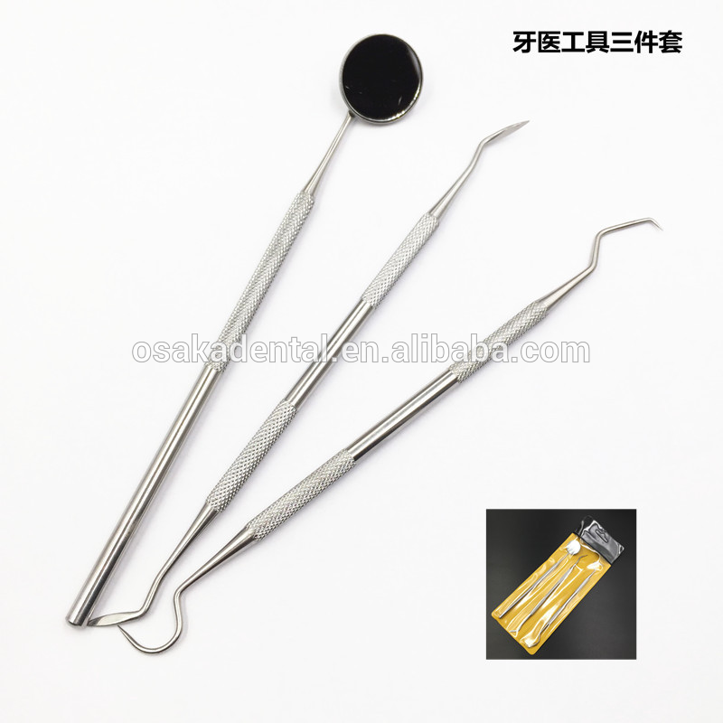 A Dental Instrument 3 PCS One Set with Mirror & Wax Carvers & Explorers
