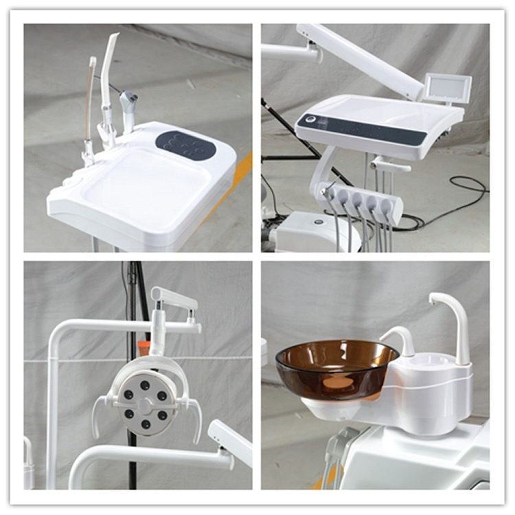 cheap dental chair with 6 LED light,Multifunction foot pedal and Touch button instrument tray control system