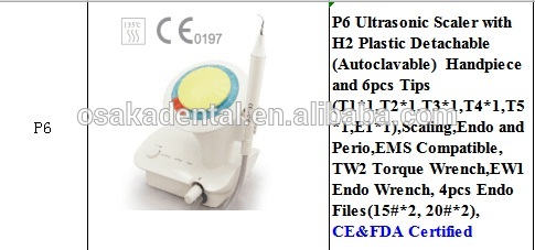 P6 Dental Ultrasonic Scaler with H2 plastic detachable Handpiece and 6 Tips,EMS Compatible