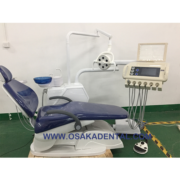 Luxury Dental Chair with good tool tray with Panorama X-film viewer,9 momeries,6 LED light,Touch type instrument tray control