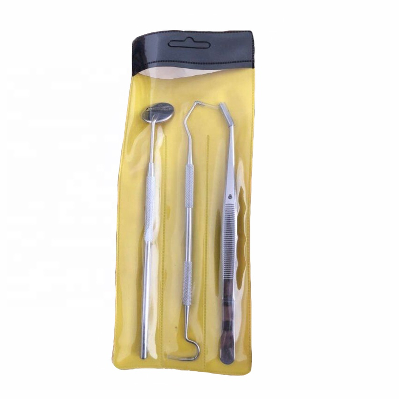 Dental Instrument Steel Metal Examination Set Mouth Mirror with Tweezer and Probe