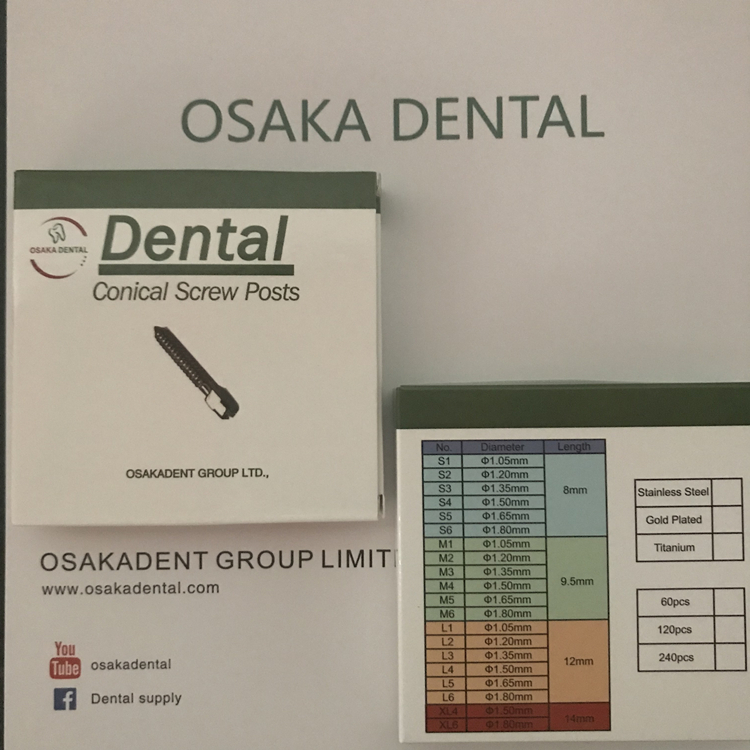 Dental Screw Post Golden/Stainless Steel Plated/Titanium